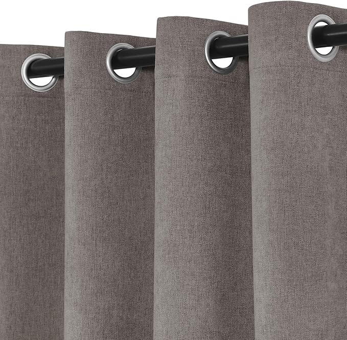 Macochico 100% Blackout Chenille Curtains 96 Inches Long for Hotel Nursery Noise Reducing Thermal Curtains for Bedroom Living Room Grommet Stone Grey Curtains with Tieback 52" Wx96 L Classic 1 Panel