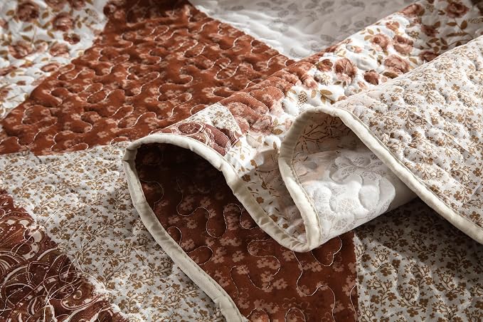 3-Piece King Bedspread Quilt Sets Patchwork Floral Oversized Reversible Quilted - Image 4