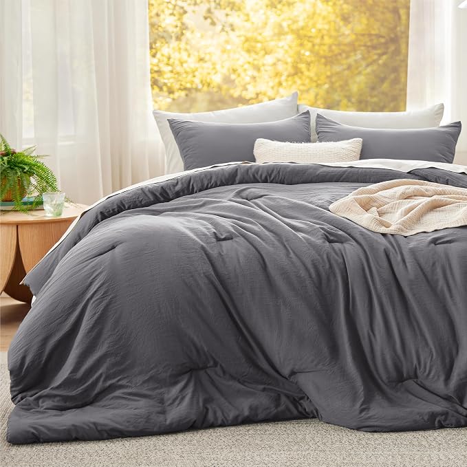 Bedsure Super King Comforter Set, Dark Grey Soft Prewashed Bedding - Image 2