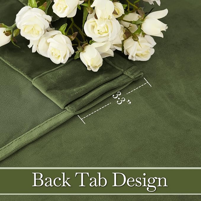 RYB HOME Olive Green Velvet Blackout Curtains 84 inches - Image 4
