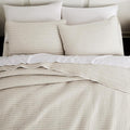 Beige Pick Stitch Oversized King Size Quilt Set, California King Striped by WDCOZY
