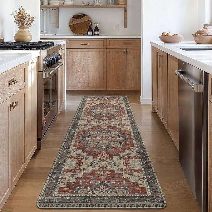 GENIMO Kitchen Mats for Floor, Washable Anti Fatigue Mat for Cushioned, 17.3"x59", Waterproof Kitchen Rugs, Non Slip Foam Comfort Standing Mat Rug for Home, Runner, Sink, Laundry, Bordeaux