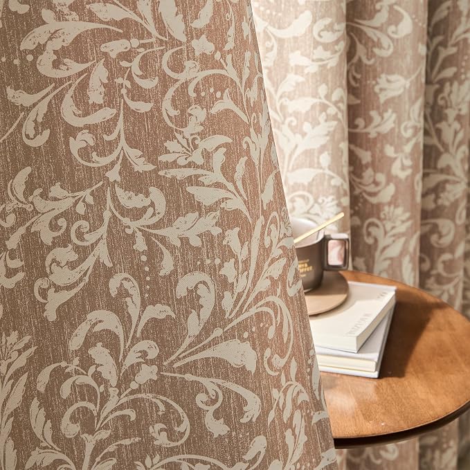 jinchan Taupe Floral Blackout Curtians 72 Inch Vintage Grommet 2 Panels | Room - Image 4