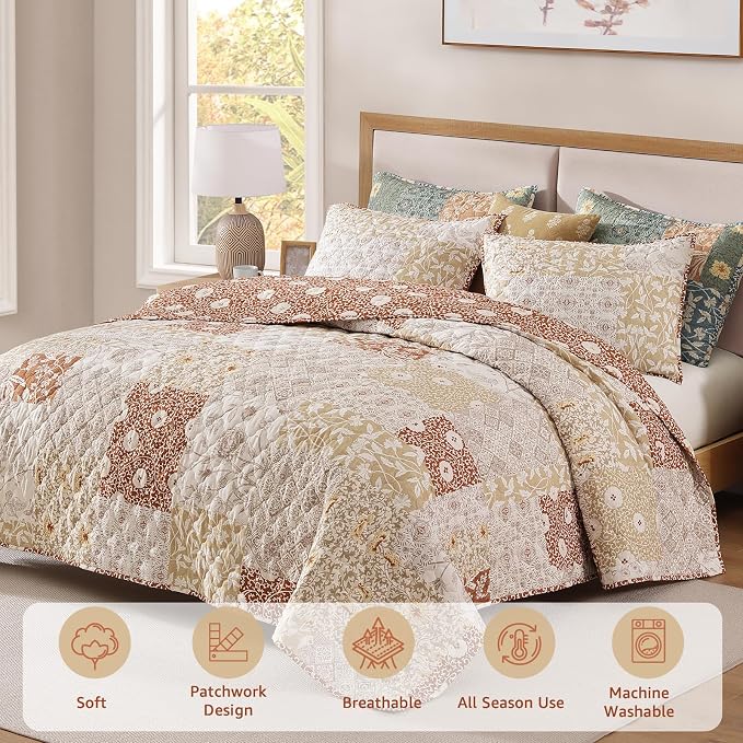 Twin Quilt Set-2 Pieces Soft Twin Bedspread Floral Patchwork Quilt | - Image 3