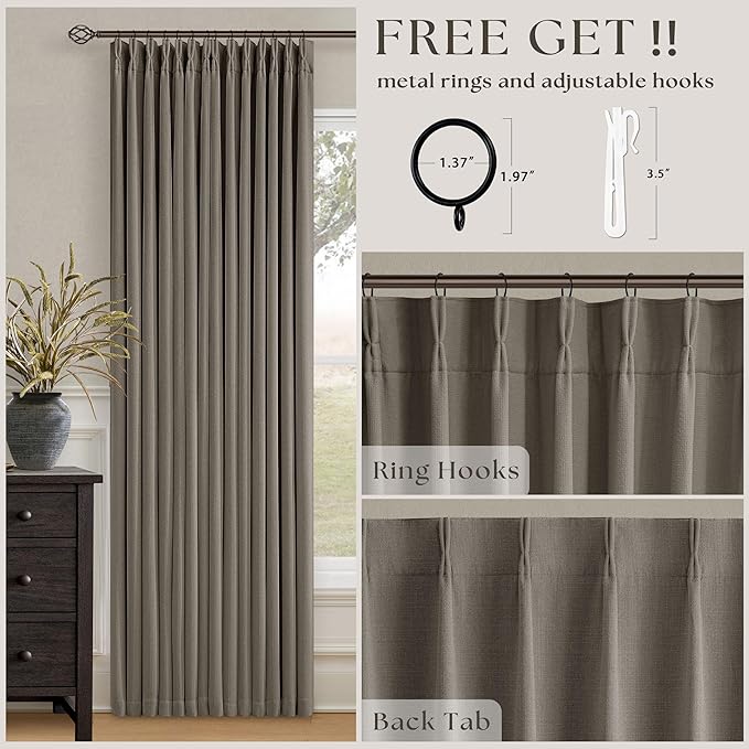 Taupe Grey Pleated Linen Blackout 80 Inch Curtains - Image 5