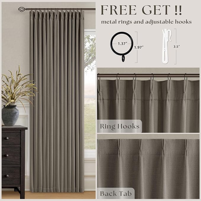 Taupe Pleated Linen Blackout Curtains 84 Inch Long - Image 5