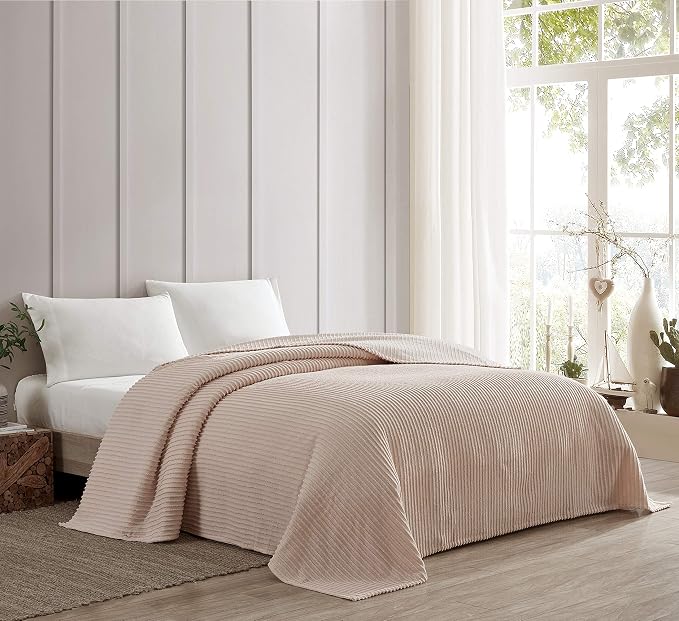 Beatrice Home Fashions Twin Channel Chenille Bedspread, Blush | Soft, - Image 2
