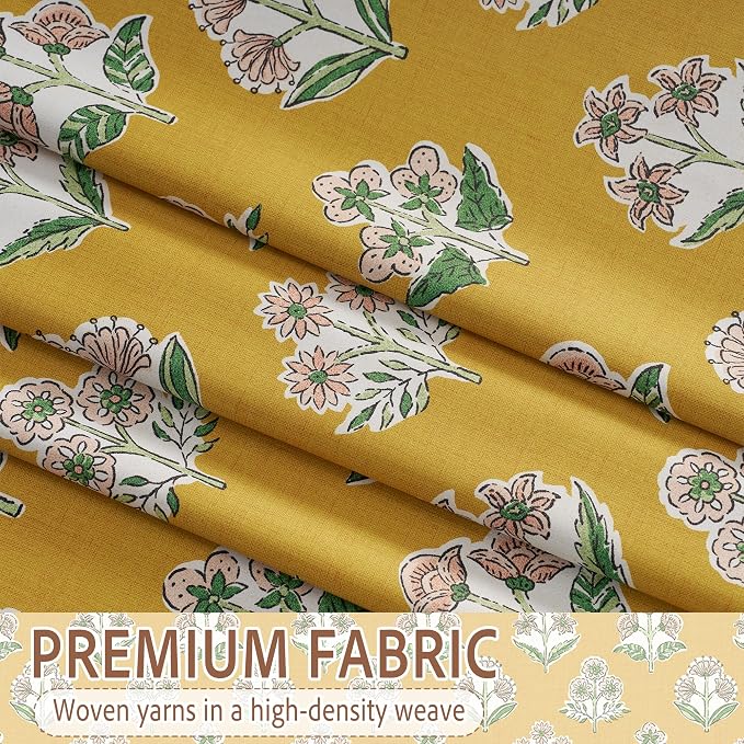 RYB HOME 100% Blackout Mustard Yellow Floral Curtains - Image 5