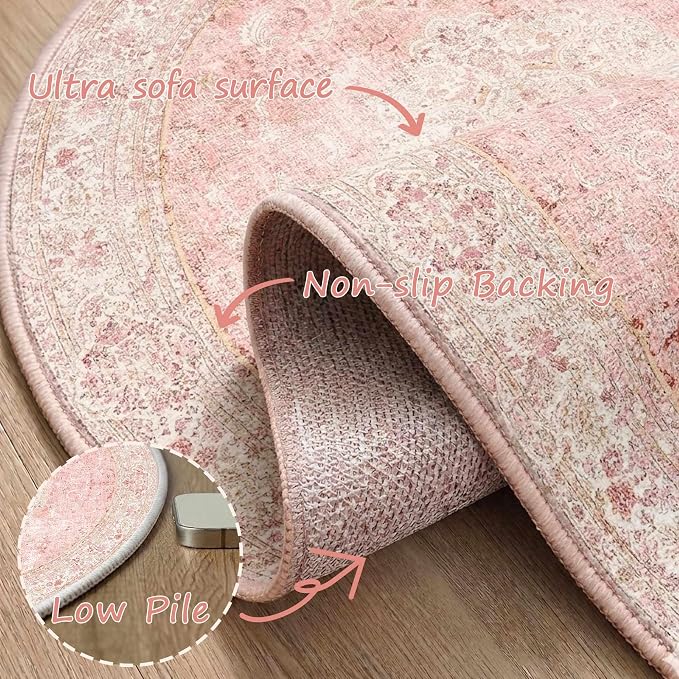 Latte&Fog 4ft Pink Round Area Rug - Image 6