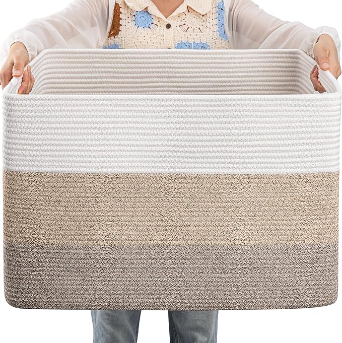 OIAHOMY Blanket Basket Laundry Basket Dog Toy Basket 108L Gradient Brown | by MasterofSpaceOptimization