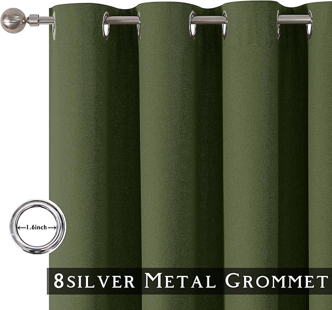 ChrisDowa 100% Blackout Olive Green Solid Curtains 108 Inches Long 2 Panels for Bedroom Living Room,Farmhouse Room Darkening Thermal Insulated Soundproof Grommet Top Window Treatment Drapes,52x108