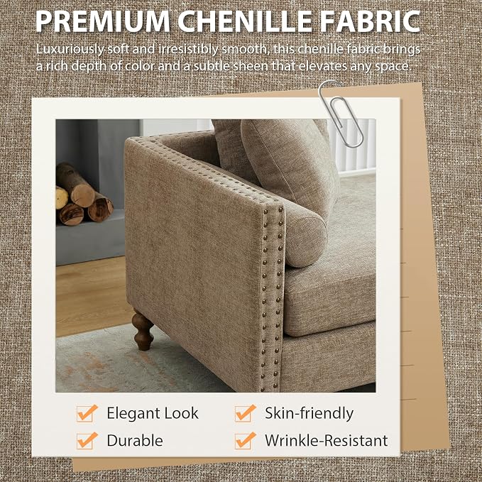 75.2" Oversized Chaise Lounge, Chenille End of Bed Bench - Image 5