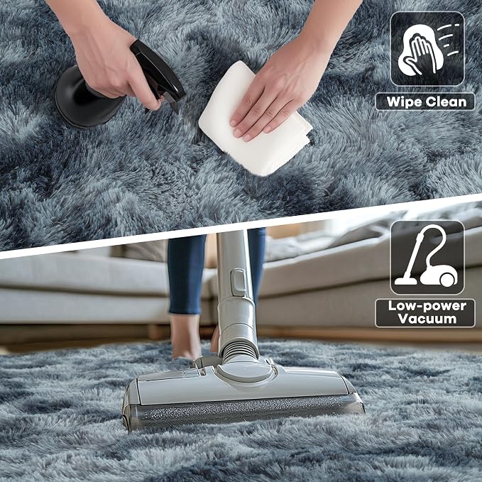 Noahas 8x10 Extra Large Tie-Dyed Blue and Grey Fluffy Area Rug Non-Slip - Image 5