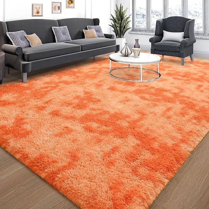 Orange Area Rugs for Living Room Bedroom, 6x9 Fluffy Shaggy Fuzzy Rug for Kids - Image 2