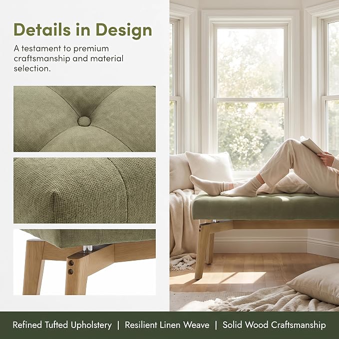 DUOMAY Green Upholstered End of Bed Bench - Image 4