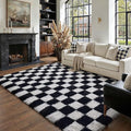 Checkered Rug 5x8 for Living Room Black and White Soft Shag Rugs | Machine by PureCozy