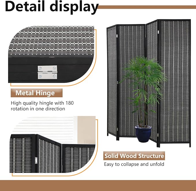 FDW Bamboo Room Divider Folding Privacy Screen 4 Panel 70 Inches High 17 Inches - Image 4