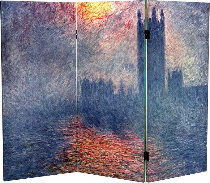 Red Lantern Double Sided Works of Monet Canvas Folding Screen - Image 7
