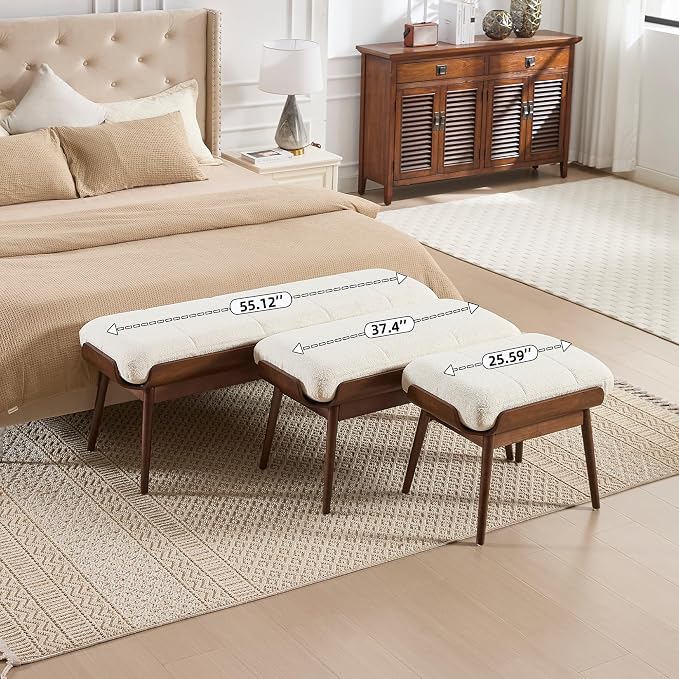 BFZ 37.4" Upholstered Bedroom Bench Walnut Wood Frame Entryway Bench | Padded - Image 6