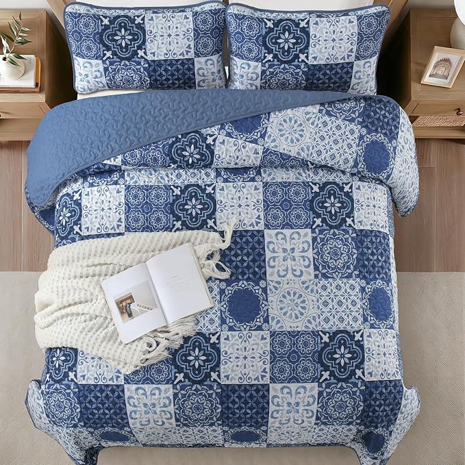 Dobuyly Quilt Set King Boho Plaid Patchwork Bedspreads Coverlet, Lightweight - Image 3