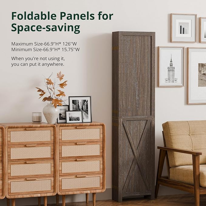 8 Panel Folding Room Divider, Solid Wood Privacy Screen, Freestanding Partition - Image 4