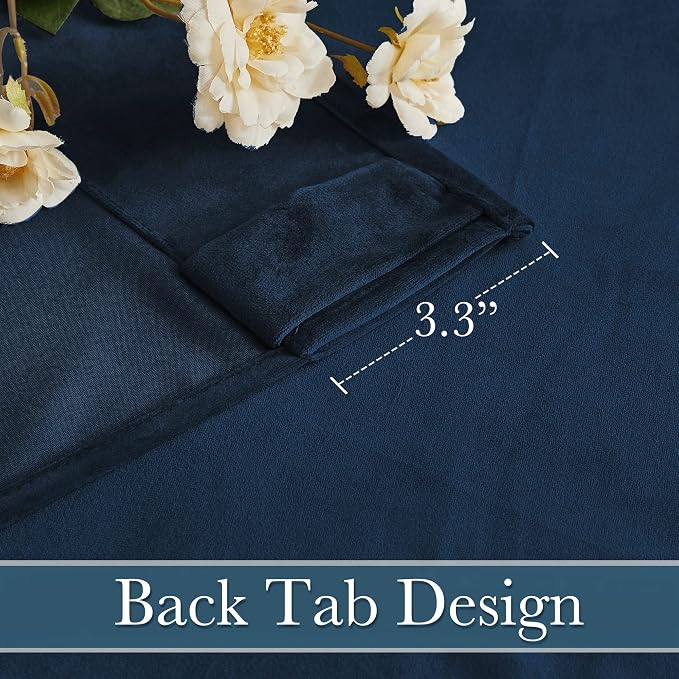 RYB HOME Navy Blue Velvet Blackout Curtains 94 inches Bedroom Living Room | - Image 4