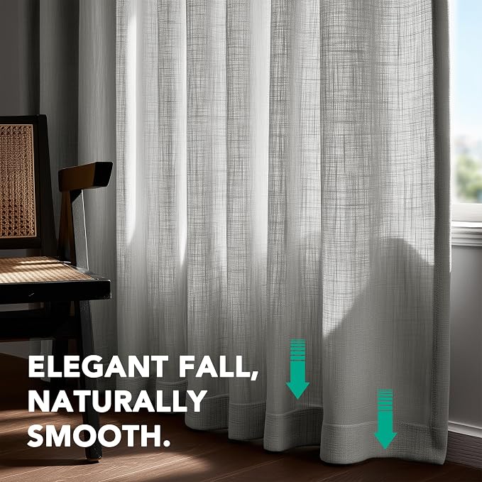 Deconovo Linen-Blend Semi-Sheer Curtains 2 Panels, Hidden Tab and Rod Pocket - Image 7