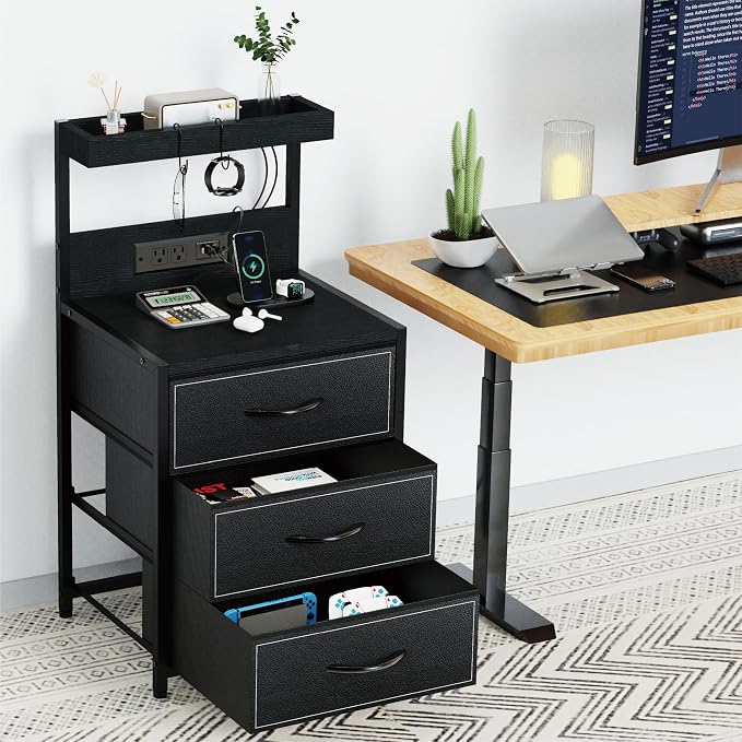 SZLHANJZ LED Nightstand Set of 2, 3 Fabric Drawers and Charging Station | Night - Image 8