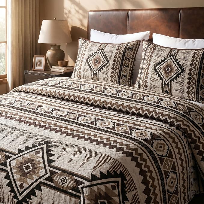 akkialla Reversible Brown Boho Twin Quilt Set, 2-Piece Bohemian Aztec - Image 6