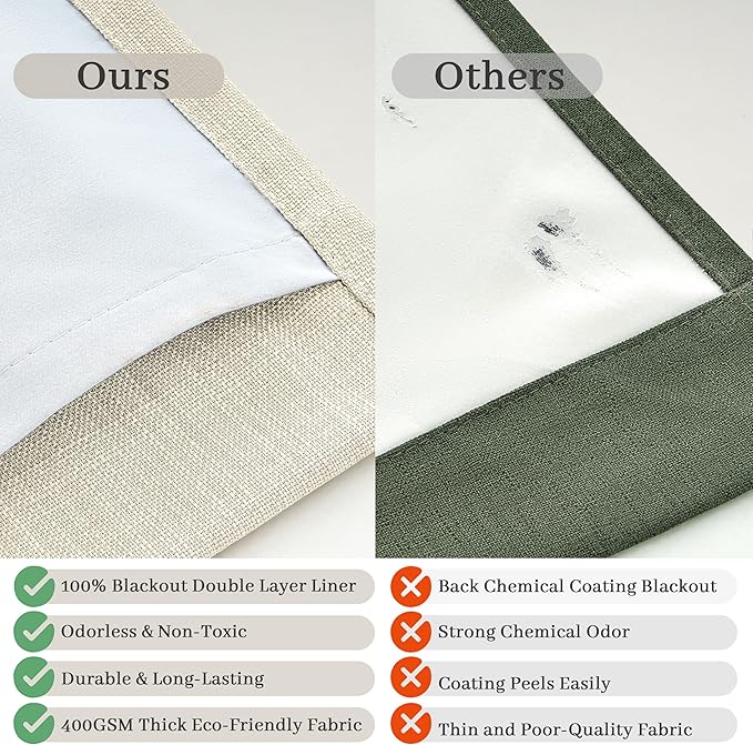 Extra Long 112 Inch Long Natural Linen Blackout Tall Curtains - Image 6