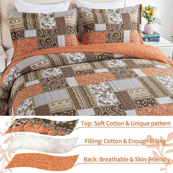 VAPUTAR Quilts Queen Size Fall, 100% Cotton Face Quilted Bedspread Coverlet | - Image 3