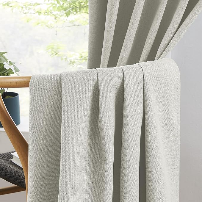 Greyish Beige 100% Blackout Linen Curtains, Completely Thermal Insulated Window - Image 5