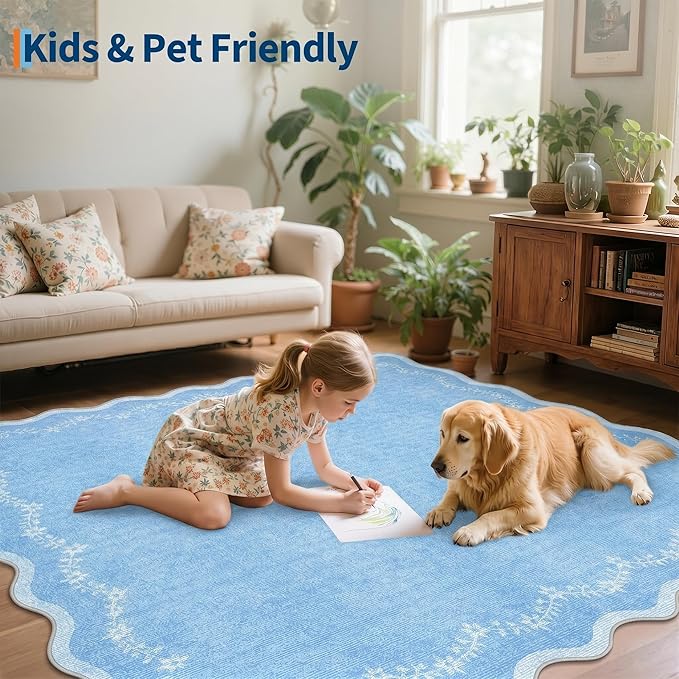 GarveeHome Scalloped Entryway Rug 2x3 Blue Washable Front Door Entry Rug | - Image 7