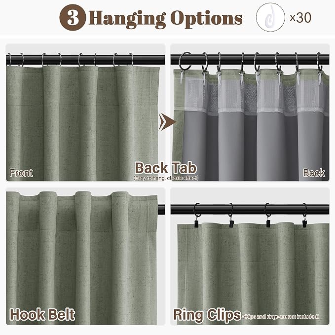 Sage Green Linen 100% Blackout Curtains - Image 2