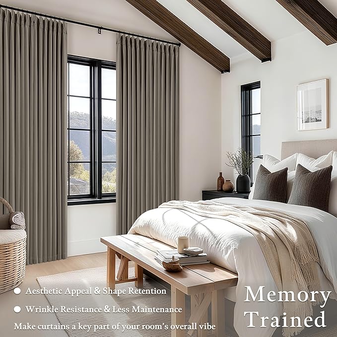Taupe Grey Pleated Linen Blackout 80 Inch Curtains - Image 4