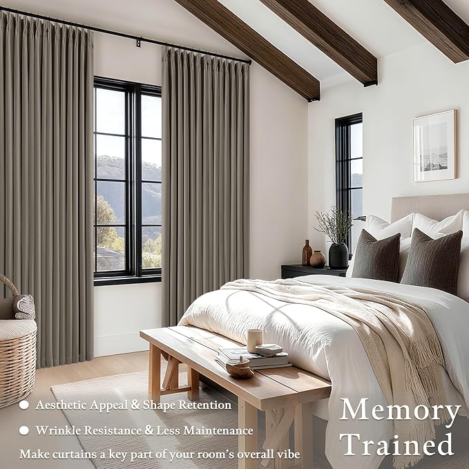 Flax Taupe Pinch Pleated Blackout Curtains 102 Inches Long - Image 4