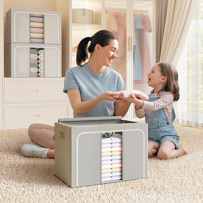 Clothes Storage Bins with Metal Frame Foldable Storage Box Clothes Organizers - Image 7