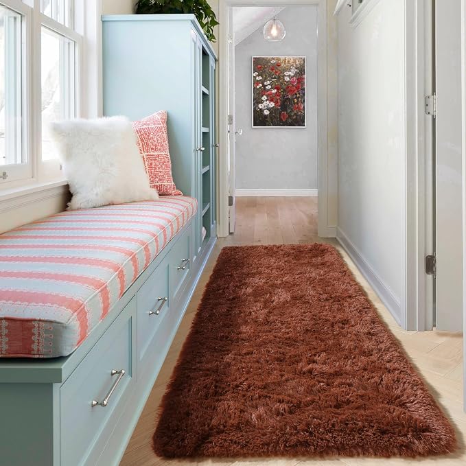 Brown Runner Rugs for Bedroom Living Room, Fluffy 2x6 Bedside Hallway Area Rug - Image 6