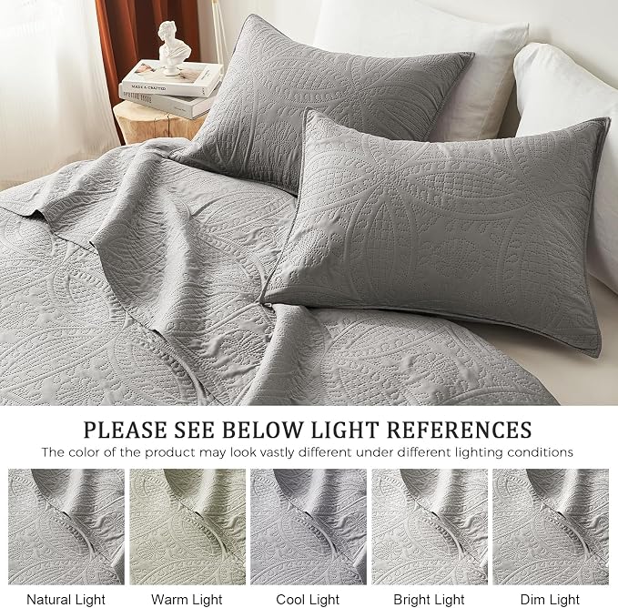 akkialla 118"x106" Grey California King Quilt Set, Oversized Floor-Length - Image 5