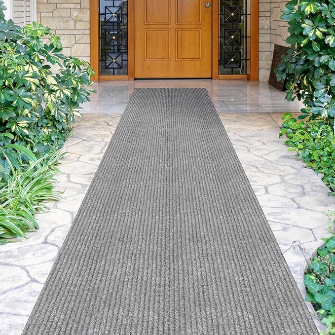 Ottomanson 2'7" x 47' Hallway Runner with Scraper Pile - Extra Durable Non-Slip Rug Mat for Indoor & Outdoor Use - Ideal for Kitchen, Entryway & Garage - High-Traffic Carpet, Gray