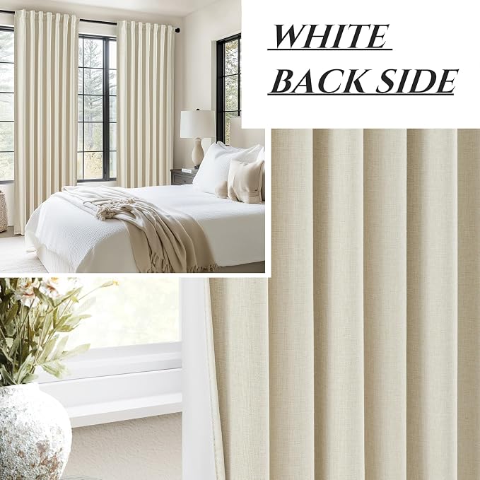 Warm Cream Thick Linen Black Out Curtains 100 Inch Long - Image 7