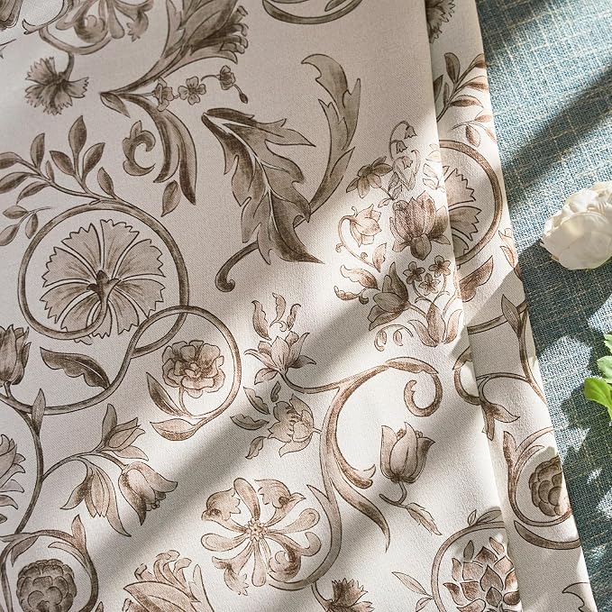 jinchan Taupe Floral Blackout Curtains 63 Inch Farmhouse Back Tab 2 Panels | - Image 2