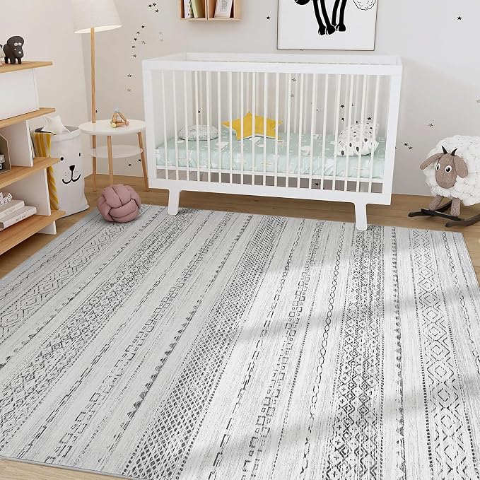 Nakagishi Boho 7x9 Area Rug Living Room Rugs Machine Washable Gray | Soft - Image 8