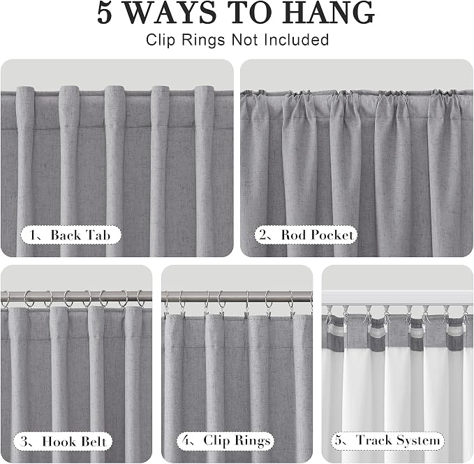 Joywell 100% Blackout Linen Curtains 80 Inches Long - Image 2