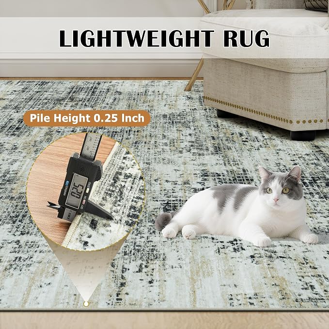 9x12 Washable Area Rug for Living Room Bedroom: Non-Slip Modern Black Gray | - Image 6