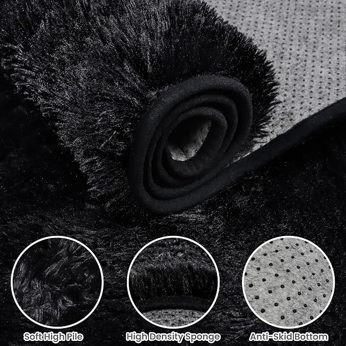8x10 Fluffy Shag Area Rugs for Living Room Bedroom: Soft Plush Carpet Black | - Image 6