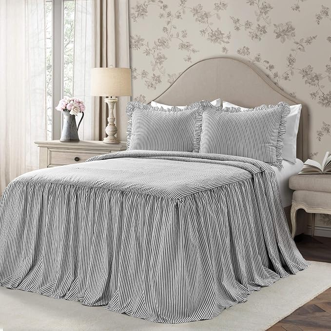 Lush Decor Ticking Stripe Bedspread King Size 3 Piece Set Black by LushDecor