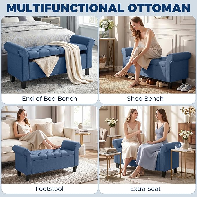 HOMCOM 47" Ottoman wih Storage End of Bed Bench - Image 9