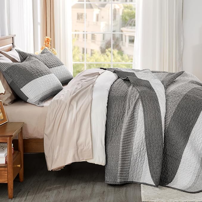 California King Quilt Set Dark Grey, 3 Pieces Bedspreads | Ultra Soft - Image 3