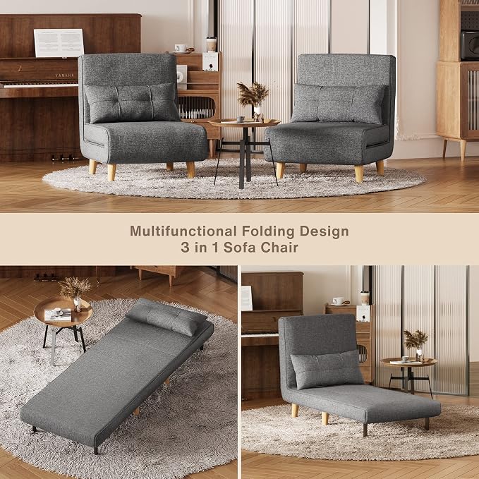 Aiho 3 in 1 Sleeper Chair Bed, Convertible Futon Sofa - Image 9